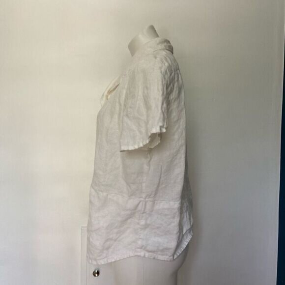 Flax 100% Linen ivory boxy button down short sleeve top - Picture 5 of 7